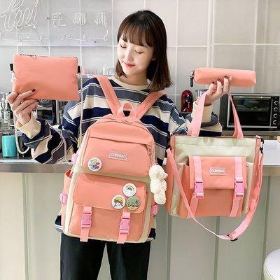 中国 Japan Harajuku Waterproof College Student School Bag 5 Piece Set Canvas School Bag Backpack Drawstring Pocket Handbag Pencil Bag 販売のため