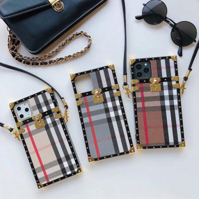 China Shockproof For iPhone 13 Case Luxury Brand PU Cover Square Design Leather Cross - Body Strap Phone Case For iPhone 12 Pro 11 13 Max for sale