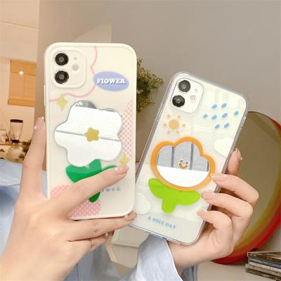 China high quality Anti-fall 3D flower make up clear mirror tpu back cover cell phone case for Iphone 11/12 pro 6 7 8 max for sale