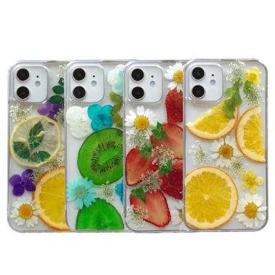 China Anti-fall Strawberry Fruit Flower Soft Transparent Epoxy Natural Dry Shockproof Cell Phone Case For iPhone 12 11 X XR XS for sale