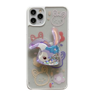 China 2021 Luxury Cartoon Glitter Rabbit Rabbit Printed Stand TPU Shockproof Expocy Protect Cover Phone Case For iPhone 13 12 11 Pro Max for sale