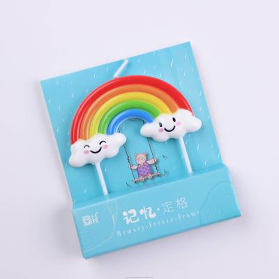 China Cake Topper 2021 Hot Sale Lovely Rainbow Clouds Funny Smile Candle Pastel-Color Birthday Candles Cartoon Animal Candles Cake Topper for sale