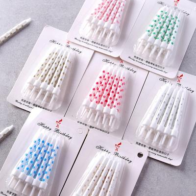 China Cake Topper 2021 New White-color Pastel Polka Dot Short Candles Stylish Metallic Printing Happy Birthday Cake Candles for sale