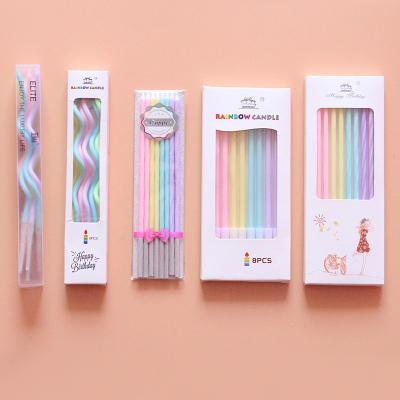 China Wholesale Cake Topper Low MOQ Pastel-Color Birthday Candles Long Thin Wavy Spiral Candles in Holders for Birthday Party Cake Decorations for sale