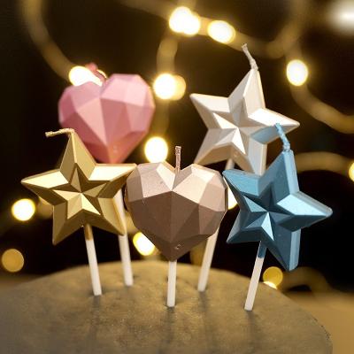 China Cake Topper Wholesale Happy Birthday Heart Shaped Star Candles Elegant Shiny Gold Metallic Diamante Color Candles for sale