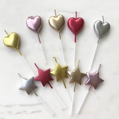 China Wholesale Mini Cake Topper Happy Birthday Heart Shaped Star Shaped Candles Elegant Shiny Gold Metallic Diamante Color Candles for sale