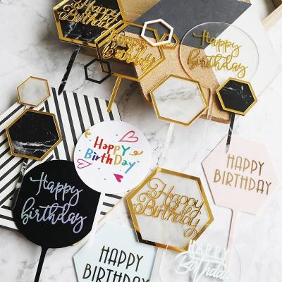 China Amazing Marble Cake Decoration Gold Hexagon Happy Birthday Wedding Valentines Day Mothers Day-Elegant Black Cake Background Effect: for sale