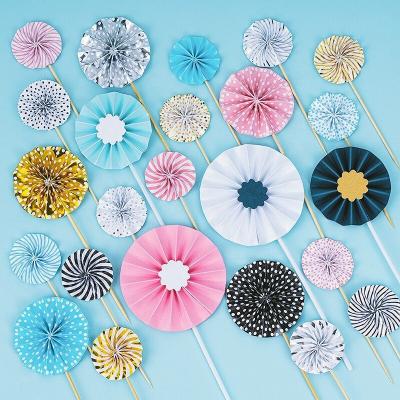 China 2021 hot sale cute blue colorful colorful folding snap toppers sunflower birthday cake paper cupcake toppers party supplies 2021 for sale