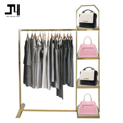 China Modern Clothing Rack Retail Store Display Shelf Gold Clothing Decorative Racks 1412*450*2000mm for sale