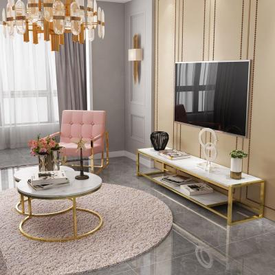 China Simple Living Room Furniture Modern Stainless Steel Coffee Table TV Stand Gold Nesting Round Table Set for sale