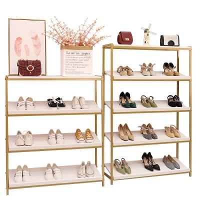 China For Clothing Store Boutique Shoe Shop Display Rack Shoes Display Racks Stand Stainless Steel Shoe Gold Display Rack For Retail Store for sale