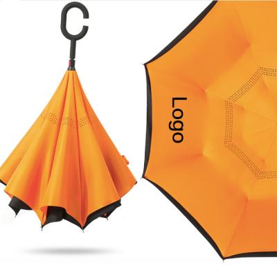 China Advertising Minimalist Double Cloth C Handle Umbrella Windproof Reverse Reverse Straight Umbrella For Gifts for sale