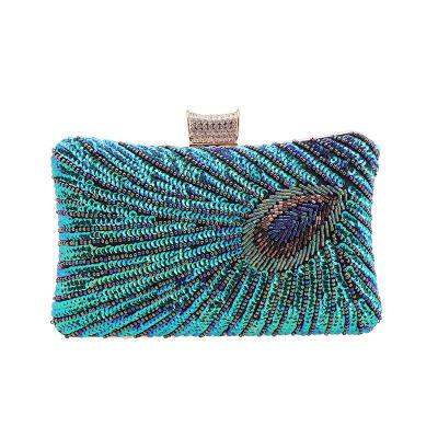 China 2021 Cheap Party Clutche Vintage Sequin Peacock Blue Clutch Purse Beaded Sparkle Eye Purse For Women (LFHB2124) for sale