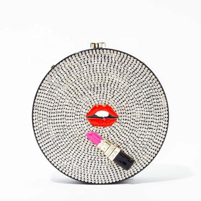 China Round Crystal Evening Clutch Bag acrylic RHINESTONE 2022 new lips and lipstick Bling rhinestone silver purses and handbags luxury designer for sale