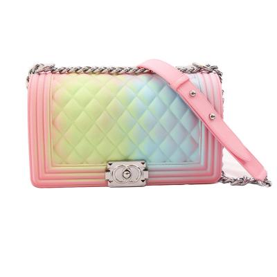 China Wholesale Fashion Girls Jelly Purse Shoulder Handbag Women Rainbow Candy Jelly Cross - Body Bag PVC Colorful Handbags Matte Jelly Bag for sale