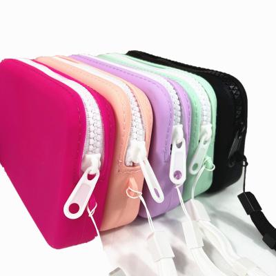 China Colorful Fashion Food Grade Silicone Candy Color Silicone Coin Purse Zipper Bag for sale