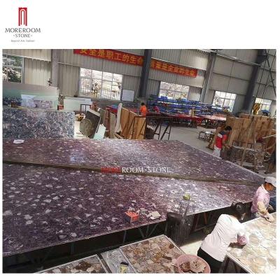 China Wall / Floor Counter / Bar / Countertop / Vanity Natural Purple Gemstone Crystal Amehyst Slab for sale