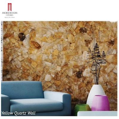 China Modern Natural Rock Crystal Yellow Quartz Stone For Wall Decor for sale