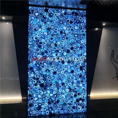 China Traditional Translucent Luxury Wall Decor Coffee Shop Gemstone Blue Agate Stone Slab for sale