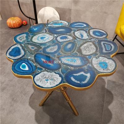 China Blue Agate Table Top (Other) Gold Adjustable Home Side Furniture for sale