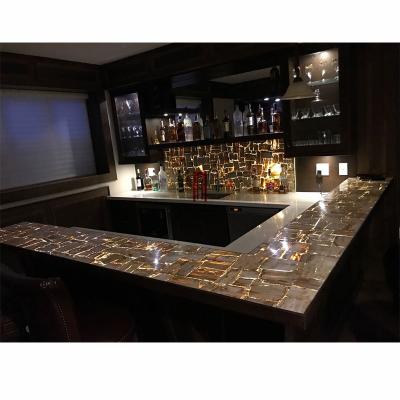 China Bar Counter/Countertop/Vanity Bar Top Design Luxury Translucent Fossil Wood Petrified Wood Stone Veneer for sale