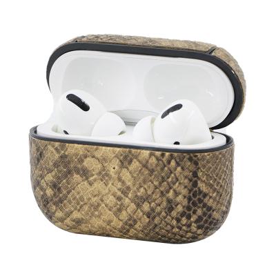 China Anti-drop Snakeskin Pattern Shock Absorbing PC Texture PU Leather Cover Case With Key Chain For AirPods Pro Case for sale