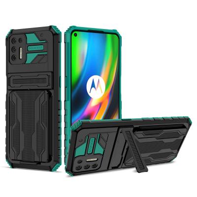 China Dropproof Shockproof Military Grade Protective Kickstand Hard Phone Case With Detachable Card Slot Holder Phone Case For Motorola G9 Plus for sale