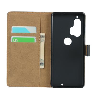 China Genuine Leather Shockproof Wallet Case For Moto Edge Plus Cover Flip Mobile Phone Bag With Kickstand And Card Holder for sale