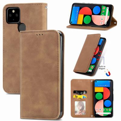 China Shockproof Business Shockproof Case For Google Pixel 5a 5G Card Slot Book Cover Phone Case Matte Flip Leather Wallet Case Retro From Google for sale