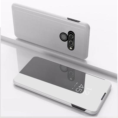 China Luxury Anti-drop Plating Flip Smart View Mirror Clear Phone Case Full Cover Transparent Kickstand Case For LG Q60 K50 for sale