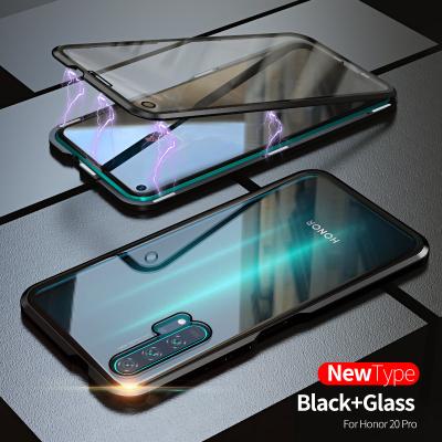 China Shockproof Magnetic Adsorption Case For Honor 20 Element Tempered Glass Screen Protector Base Cover Metal Frame Clear Back And Front for sale