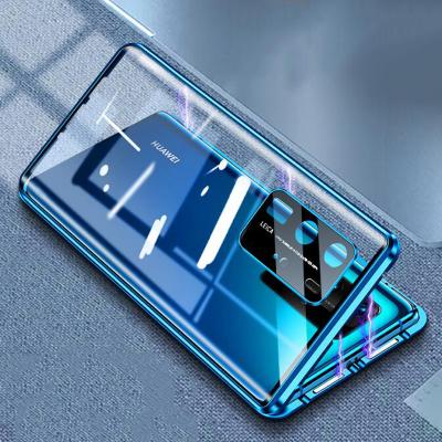 China Shockproof Full Body Magnetic Case For Huawei P40 Front And Tempered Glass Clear Back Cover Built In Camera Lens Protector for sale