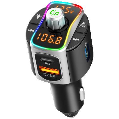 China Car FM Transmitter BT 5.0 MP3 Player QC3.0+PD Car Audio Fast Charging Wireless Handsfree Kit With LED Backlight for sale