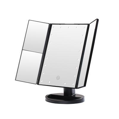 China Good Quality Lighted Makeup Mirror With Led Light Black Foldable Stand Makeup Mirror for sale