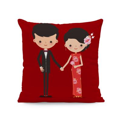 China Viable Fascinating High Quality Painting 45x45 Velvet Wedding Pillow Cushion Cover Newlywed Cushin Pillow Cover For Couples for sale