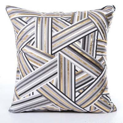 China Simple High Quality Bronzing Geometric Printed Gold Pillow Cover for sale