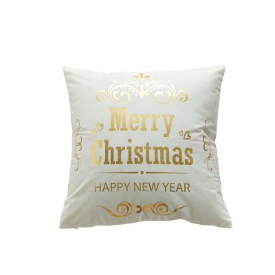 China High Quality Simple Gold Stamp Printing Square Christmas Pillow Case Velvet Gold Printing Cushion for sale