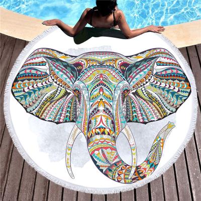 China Large Watercolor QUICK DRY Elephant Microfiber Custom Print Beach Round Beach Towels Wholesale for sale