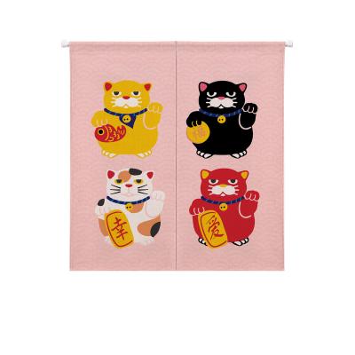 China Japan Style Cute Japan Cartoon Pointing Cat White Crane Print Japanese Style Kitchen Door Curtain for sale