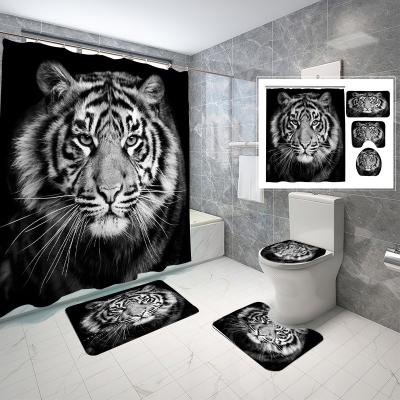 China Sustainable Custom Shaped 3D Shower Curtain Large Size Features Animal Bathroom Sets 4 Pcs 70inch for sale