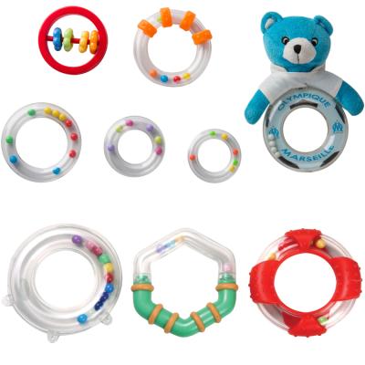 China Plastic Toys Wrist Rattle Round 63mm Ring In Clear Colorful Beads Beans Plastic Baby Toys Rainstick For Sale for sale