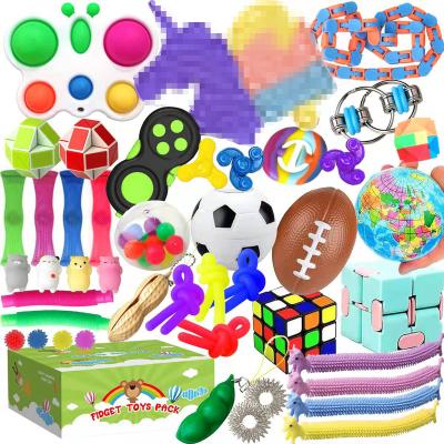 China 50 Pcs Toss Toy Pack 50 Pcs Toss Snaps Toss Toy Pack Push Pop Bubble Place Mini Poppet Package Spinners Infinity Cubes Stress Balls for sale