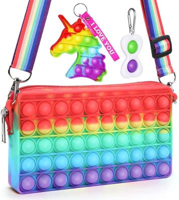 China 2022 New Style Funny Educational Toy Tie-Dye Silicone Push Pop Purse For Girls Shoulder Bag Girls Sensory Toy Fidget Pop Bag Unicorn Toy for sale