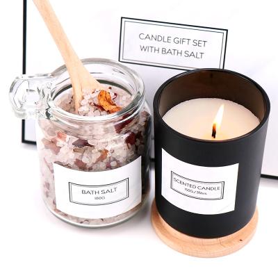 China Home Wholesale Private Label Flower OEM New Product Deco Soy Wax Bath Salt Organic Natural Scented Candle Gift Set for sale