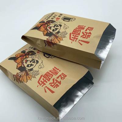 China Bio-degradable Sharp Bottom Greaseproof Aluminum Foil Lined BBQ Paper Bag Kebab Paper Bag for sale