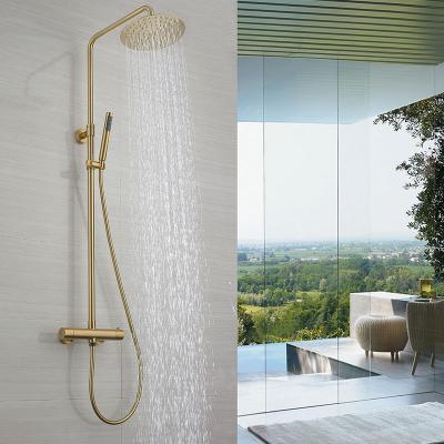 China Modern Golden Round Thermostatic Shower Set Of Two Stainless Steel Shower Heads for sale