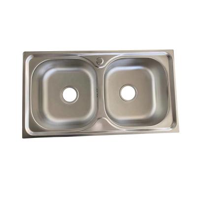 China Without Faucet SUS304 Topmount Kitchen Sink Double Bowl Stainless Steel Wash Basin for sale