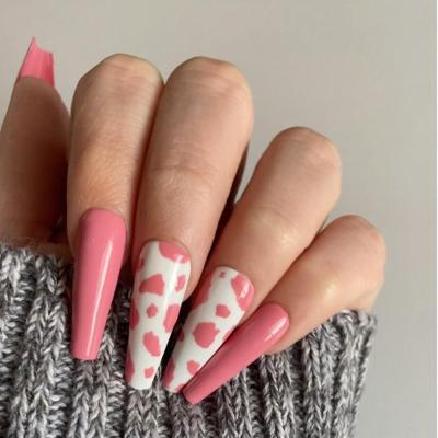 China Easy Apply Wholesale ABS Plastic Fake Nails Pink Color Artificial Nails Nail Set for sale