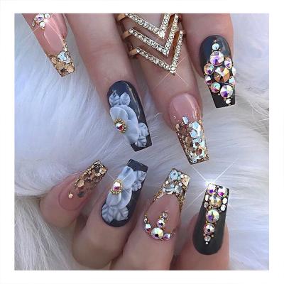 China New Luxury Easy Wear Diamond Nails AB Fake Nails Fashion Designs Artificial Press On Nails for sale