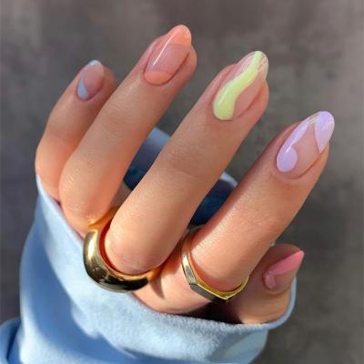 China Easy Wear Customize High Quality Oval Shape Color Combination Design Press On Nail Custom Shiny Nail Design for sale